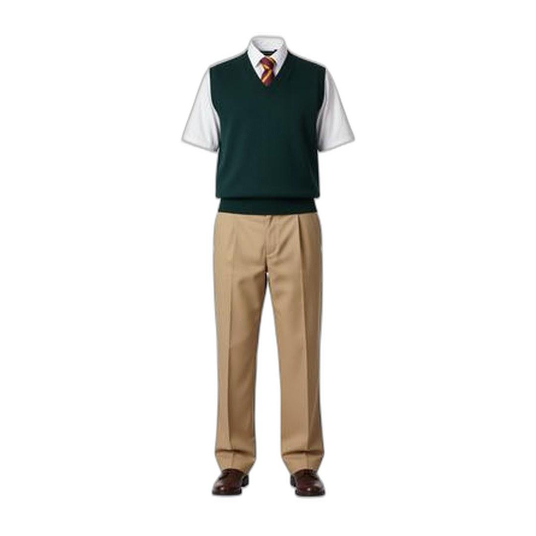 Pull sans Manches Vert & Pantalon Beige