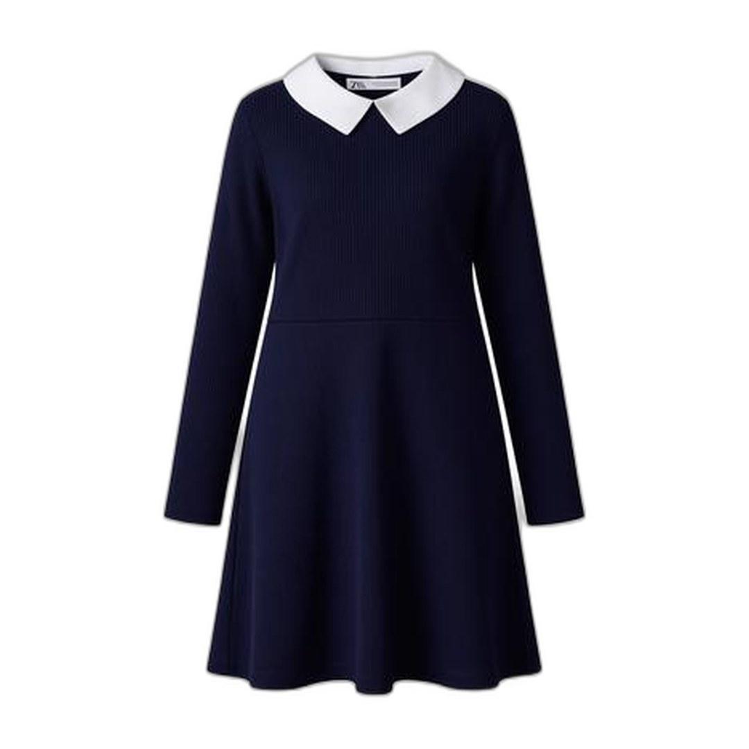 Robe Scolaire Marine à Col Claudine