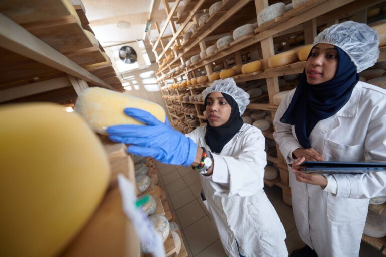 Hitex-Pro-Fabricant-de-vetements-de-travail-middle-eastern-black-african-muslim-female-business-woman-team-local-cow-goat-milk-cheese-food-production-company-scaled (1)
